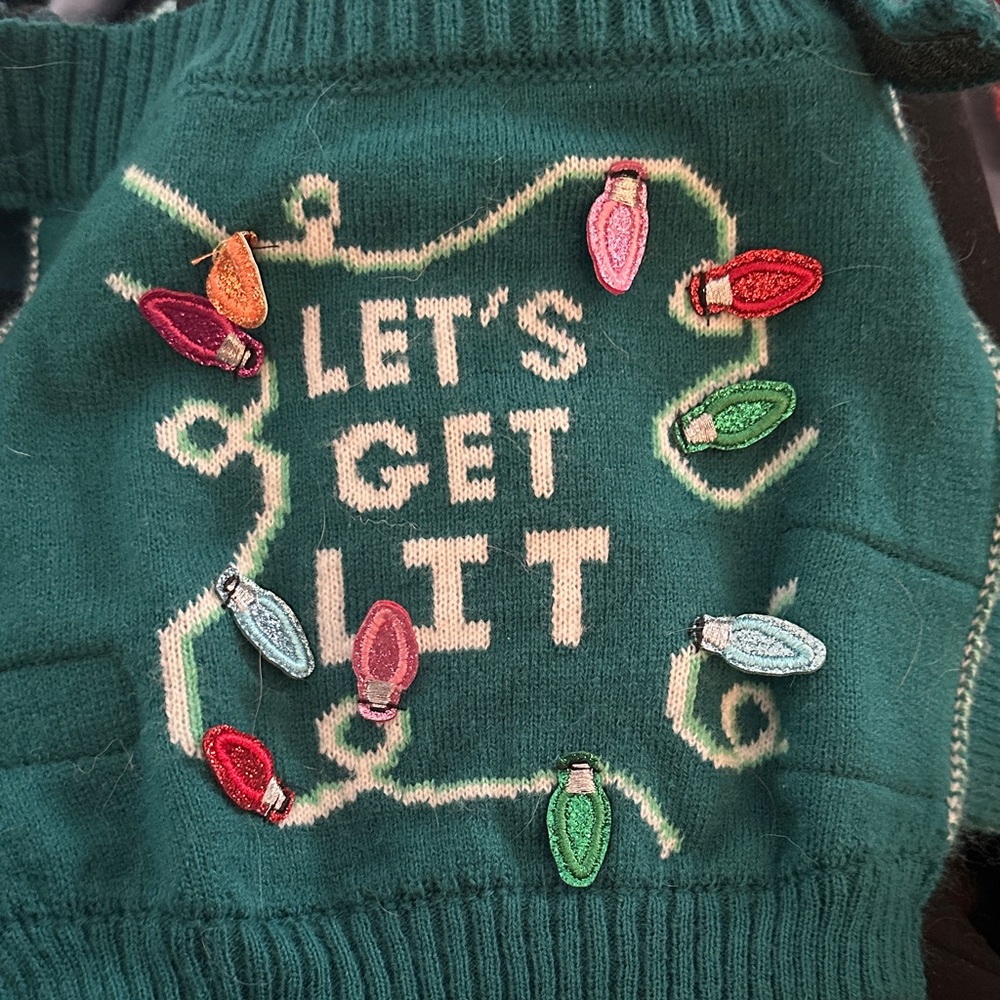 Green Holiday Sweater with Colorful Lights